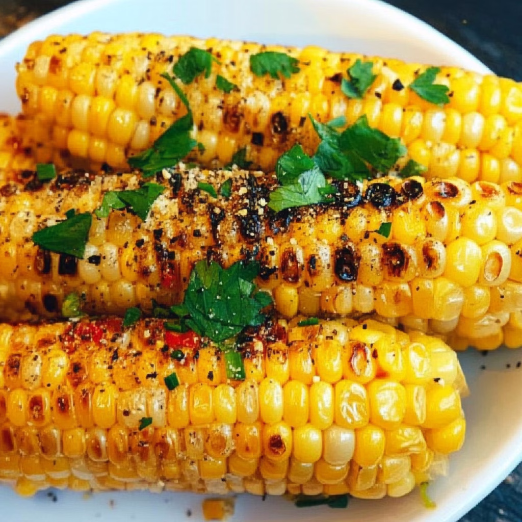 Grilled corn on the cob with spices and herbs