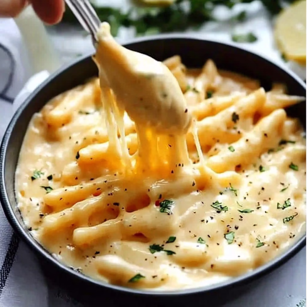Stir the cheese sauce with some black pepper and a few coriander leaves, turning it into a smooth beige color